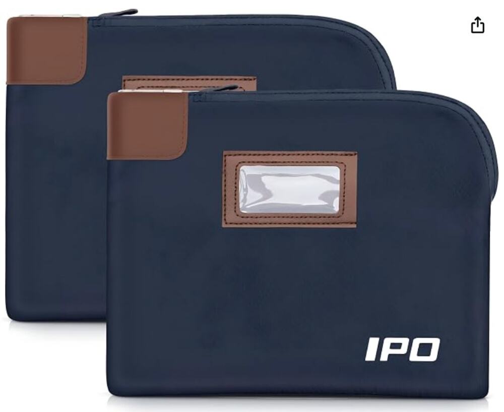 2 Pack IPO Waterproof Cash Bag with Key Lock, Money Pouch Bank Deposit Bag- Blue